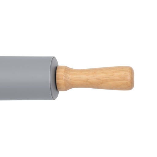 SILIKÓNOVÝ ROLOVACÍ VALEC, NEPRIĽNAVÉ, DREVENÉ RÚČKY, 38CM, SIVÁ