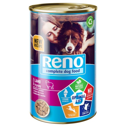 RENO MOKRÉ PSY KRMIVO 1,24 KG MÄSOVÉ KÚSKY JAHNIČIE V OMÁČKE