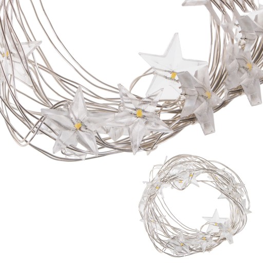 VIANOČNÉ SVIETIDLÁ, HVIEZDY, DRÔT, 20LED, BATÉRIE, 2m
