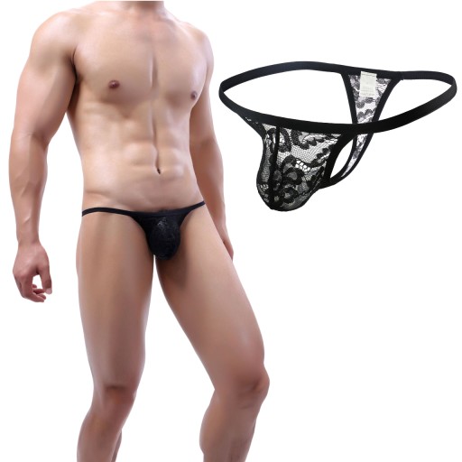 SEXY PÁNSKE ČIERNE ČIPKOVANÉ tangá