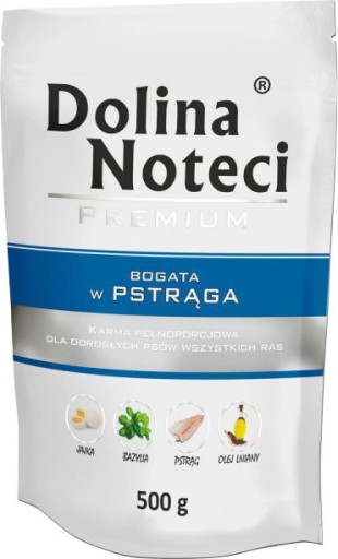 DOLINA NOTECI Prémiové mokré krmivo pre psov bohaté na pstruhy, 500 g vrecúško