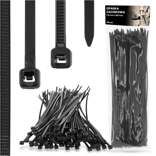 100x sťahovacie pásky Káblové pásky Zipsy 2,5 x 100 mm Silné UV sťahovacie pásky
