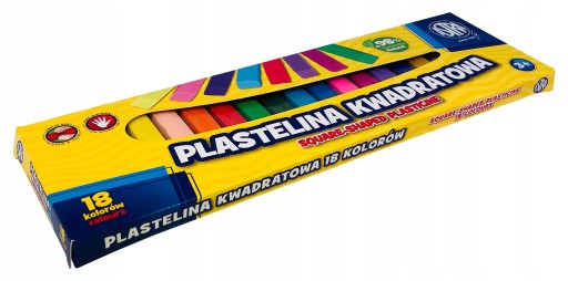 Štvorcová plastelína, 18 farieb. Astra