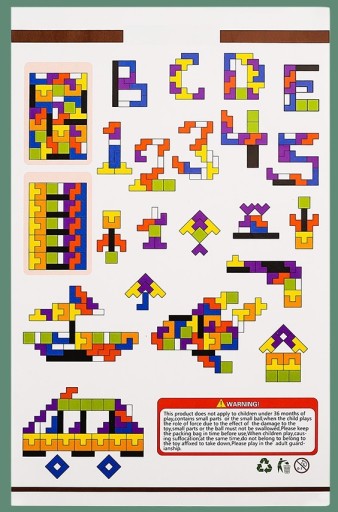 DREVENÉ BLOKY TETRIS PUZZLE 40 ELEM TANGRAM LOGICKÁ HERNÁ SADA