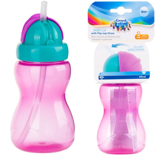 CANPOL Hrnček, fľaša na vodu so slamkou, tuba, 270 ml, 4 farby