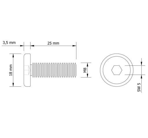 10x skrutka M8 x 25 mm plochá imbusová hlava, nábytková skrutka, metrická čierna