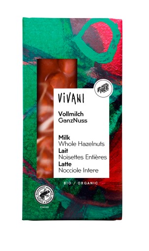 Mliečna čokoláda celé orechy 100g - Vivani EKO