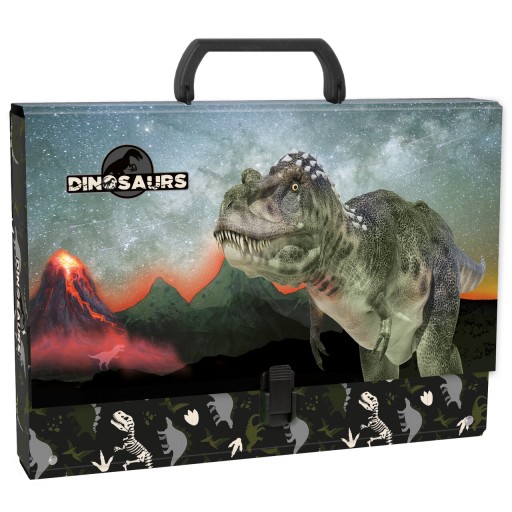 TVRDÝ ŠKOLSKÝ BOX S RÚČKOU DINOSAUR NA VÝKRESY