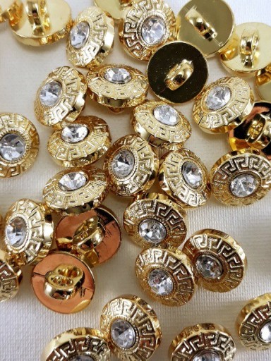 Plastový metalizovaný zlatý gombík s 13 mm kryštálom, 2 KS