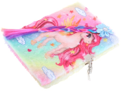 PLYŠOVÝ denník s visiacim zámkom HAIRY MAN A5 NOTEBOOK LINES UNICORN Plyšový poník
