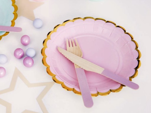 Jednorazové TANIERE RUŽOVÉ ZLATÉ pastelové RETRO 6 ks