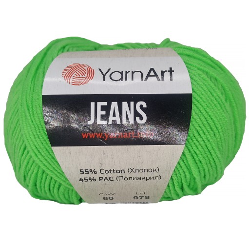 YARNART JEANS 60 neónovo zelená priadza