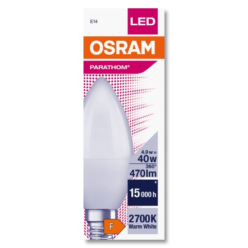 LED SVIEČKOVÁ žiarovka E14 B35 4,9W 40W 2700K OSRAM