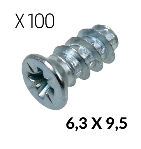 100x Euroskrutka 6,3 x 9,5 Euroskrutky pre oceľový nábytok