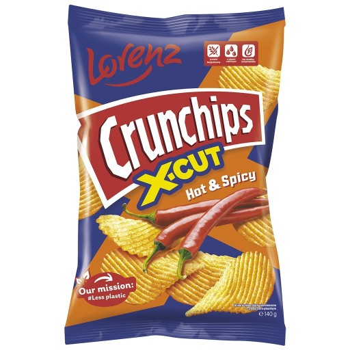 CRUNCHIPS Vlnité chrumky X-CUT Hot&Spicy Spicy 140g LORENZ