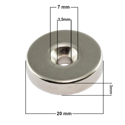 NEODYMOVÝ MAGNET 20x3 S OTVOROM - 4 ks + SKRUTKY