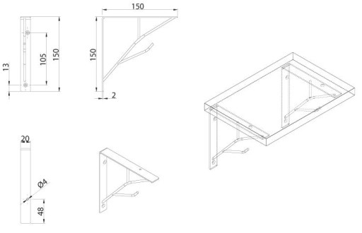 DEKORATÍVNA PODPORKA POLICE 150 x 150 mm ČIERNA PODPORKA POLICE DRŽIAK POLICE