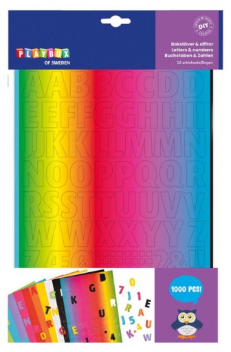 DIY LISTY ČÍSLA kartón 1000 znakov 10 listov dúhových farieb