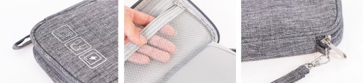 Cestovný organizér na káble a nabíjačky, taška na elektroniku, šedý kryt