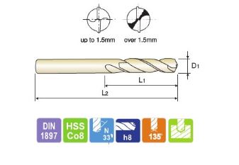 NWKK krátky vrták Fi 3,3 mm HSSCo8 YG-1 HSSE