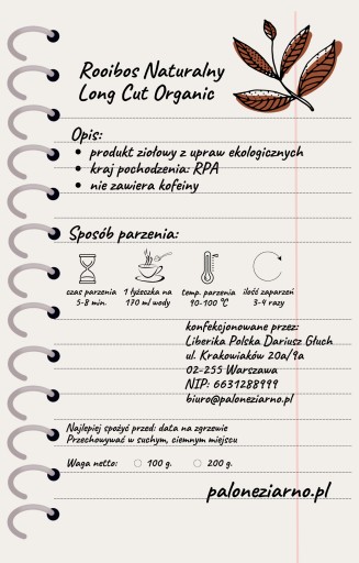 Rooibos Long Cut Premium 100g Listový prírodný
