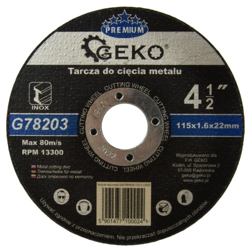 GEKO PREMIUM KOVOVÉ REZNÉ KOTOUČE 115X1,6 INOX