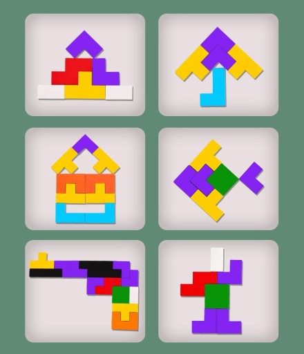 DREVENÉ BLOKY TETRIS PUZZLE 40 ELEM TANGRAM LOGICKÁ HERNÁ SADA
