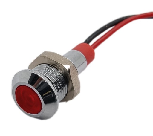 LED indikátor 10mm 12V kovový červený