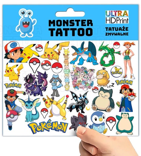 UMÝVAJÚCE DOČASNÉ TETOVANIE PRE DETI DETSKÉ POKEMONY ORIGINÁLNE DIZAJNY