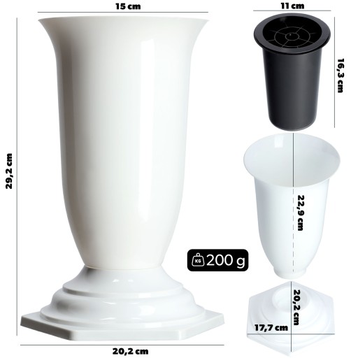 VALAS VAS PRE CINTORINOVÝ HROB HROB, BIELY 29cm