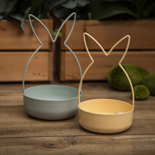 Dekoračný tanier, kovová veľkonočná misa, Altom Design, Zajac, žltá, 19 cm