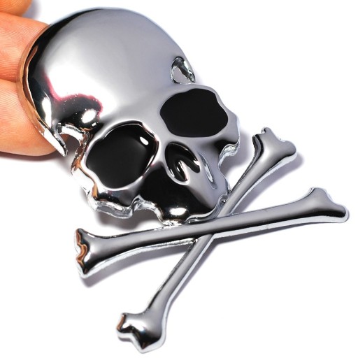 Kovová CHROMOVÁ nálepka SKULL na motorkársku prilbu Auto