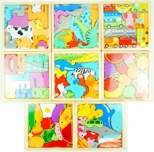 DREVENÉ BLOKY PUZZLE VZORY PUZZLE MONTESSORI