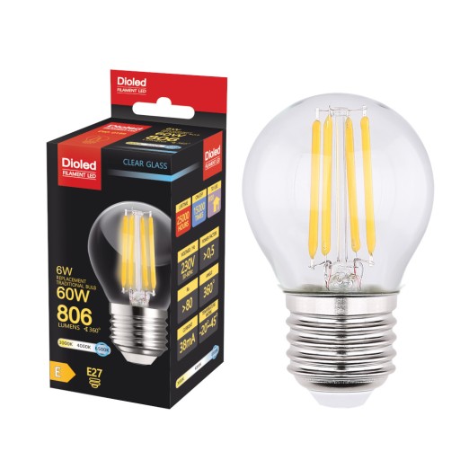 E27 LED žiarovka 6W 806lm, studená vlákno, dekoratívna