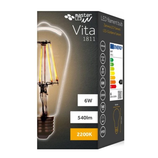 E27 LED žiarovka 6W Filament Vita ST64 Warm 2200K Jantárová