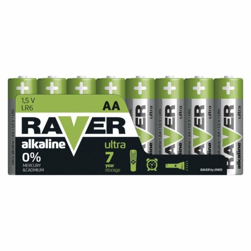 8x alkalická batéria RAVER EMOS AA R6 1,2V