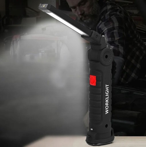 Dobíjacia LED dielenská baterka s COB magnetom, funkčné USB 5v1