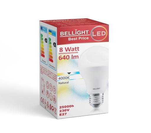 LED žiarovka A60 E27 8W NEUTRÁLNA BIELA 4000K