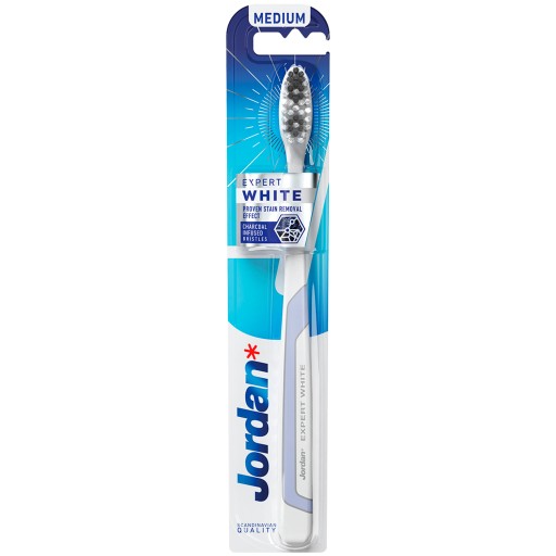 JORDAN EXPERT WHITE zubná kefka s bieliacim uhlím MEDIUM medium