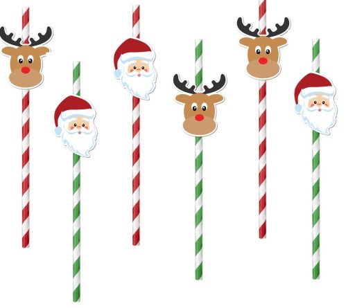 Vianočné papierové slamky Santa Claus Reindeer Vianočný mix 6 kusov
