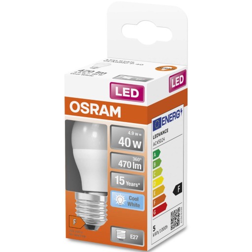LED guľová žiarovka E27 P45 4,9W neutrálna OSRAM