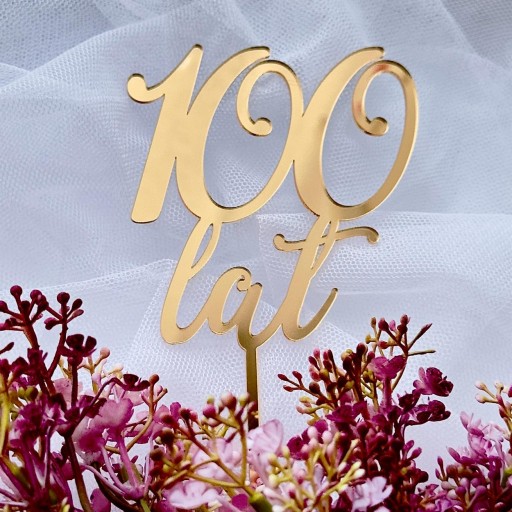 100 happy birthday topper pikker Nápis na torte PLEXI zlaté zrkadlo