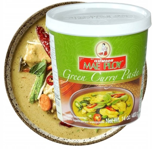 Thajská pikantná zelená kari pasta zelená kari pasta horúca veľká 400g MAE PLOY