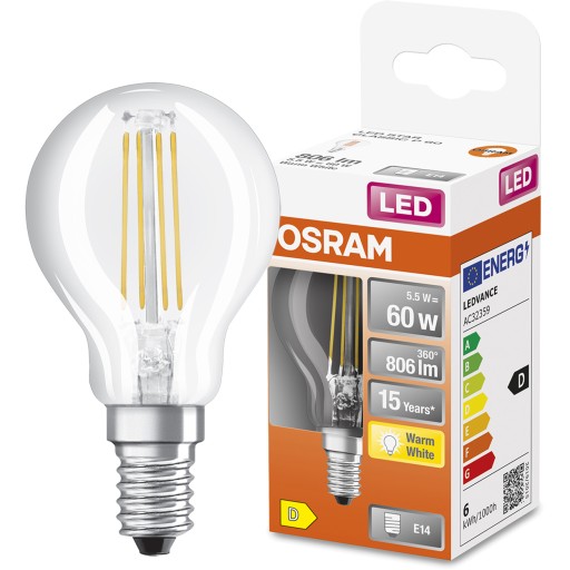 LED žiarovka SMALL BALL E14 5,5W = 60W 2700K OSRAM