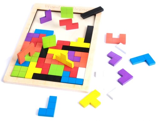Puzzle Drevené kocky Montessori Tetris Puzzle Set Logická hra