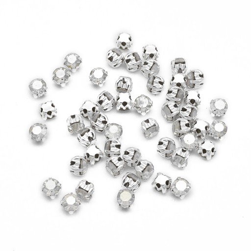 Kamienky na šitie, sklo/mosadz, trieda A, krištáľ, 3-3,2x3-3,2mm, 50ks