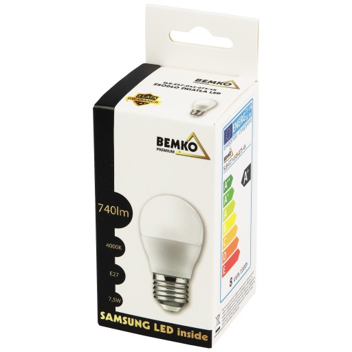 LED neutrálna guľová žiarovka E27 7,5W 4000K 740lm BEMKO SAMSUNG