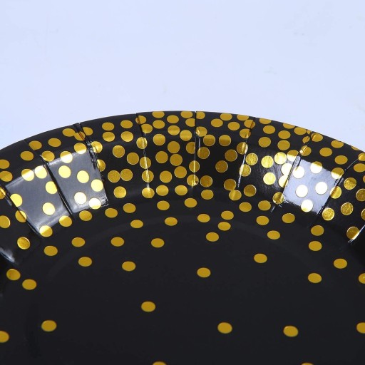 Veľké ČIERNE papierové taniere s narodeninovým grilom GOLD DOTS 23cm 6 ks
