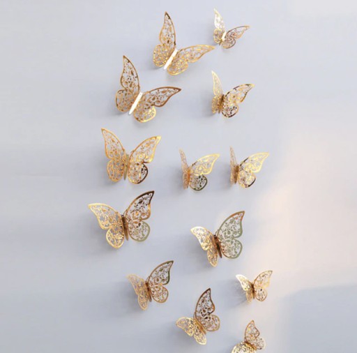 Detské nálepky na stenu 3D Butterfly Gold Openwork