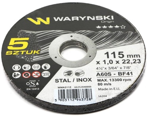5x kotúč na rezanie kovu 115x1,0x22,23 WARYŃSKI